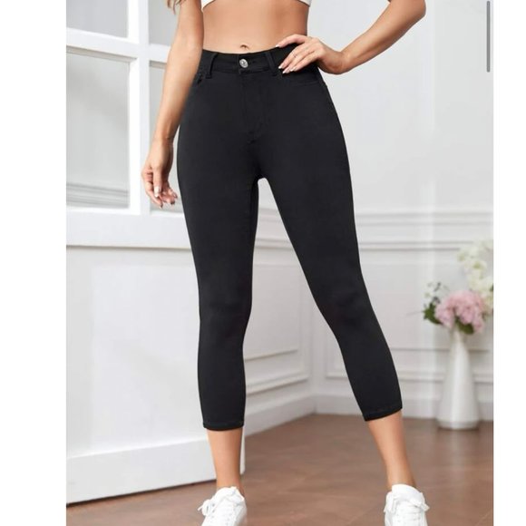 SHEIN Black High Waist Cropped Skinny Jeans/Jeggings - Picture 9 of 10